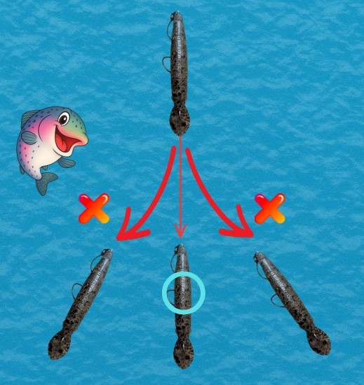エリアトラウトミノーが曲がる様子を説明するイラスト